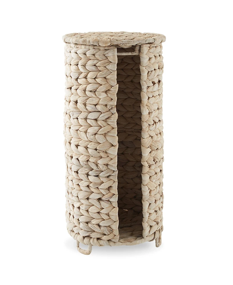 Casafield Toilet Paper Roll Holder with Lid - Natural, Fits 3 Rolls, Free Standing Water Hyacinth Bath Tissue Storage Organizer for Bathroom