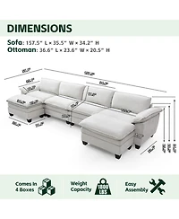 Streamdale Furniture Living Room Sofa Luxury Couch Four Seater with Two Ottomans Beige