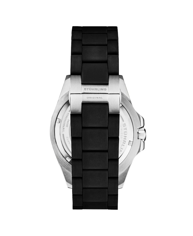 Stuhrling Depthmaster Heritage 4087 Men's Swiss Quartz Diver Watch, 44mm Black Dial with Red Accents