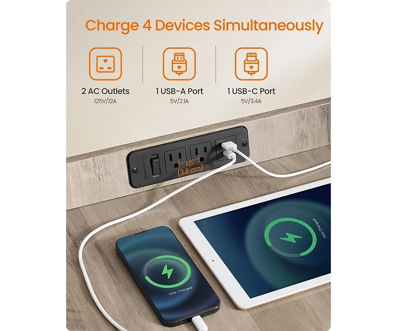 Cozito Dog Crate End Table with Charging Station, Flip-Up Acrylic Door, 2 Outlets + Usb-a/Usb-c, Up to 45 lb