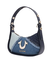 True Religion Frayed Denim Horseshoe Flap Shoulder Bag