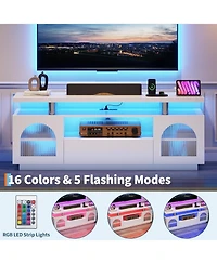 gaomon Tv Stand for 65" Tv with Power Outlets, Usb Ports & Led Lights, Media Console for Living Room or Bedroom