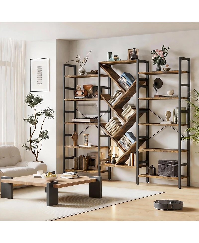 Yigii 70x70" Triple Wide Multifunctional Bookshelf - Modern Tree Design.