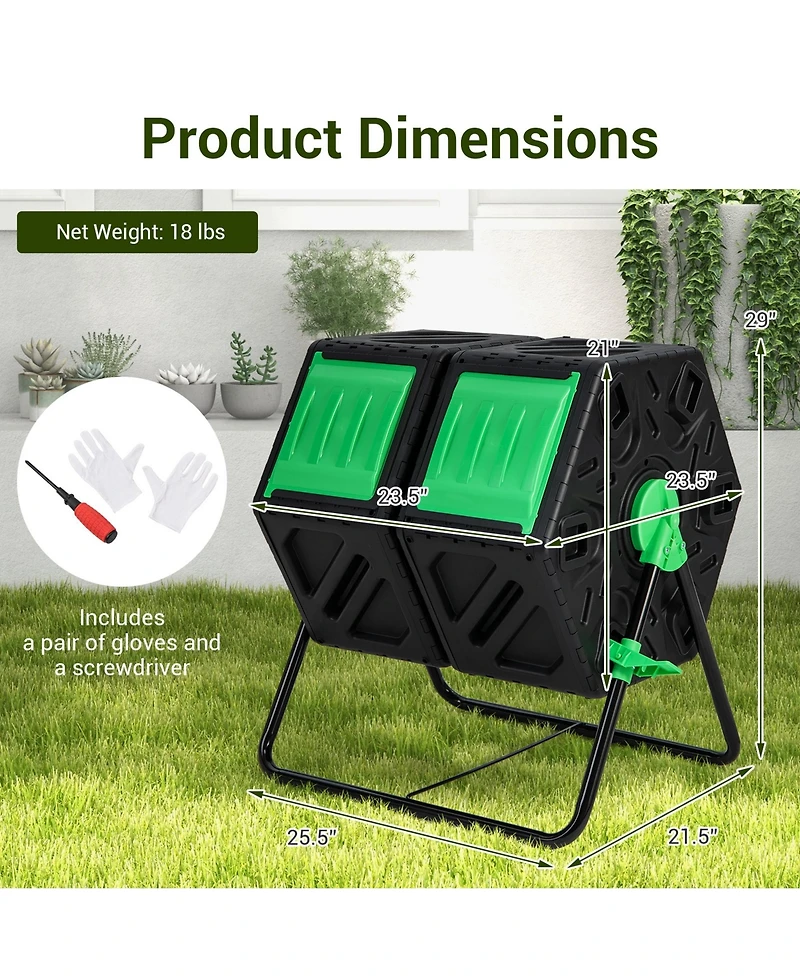 Costway Dual Chamber Compost Tumbler Outdoor Rotating Chamber Compost Bin 34.5 Gallon