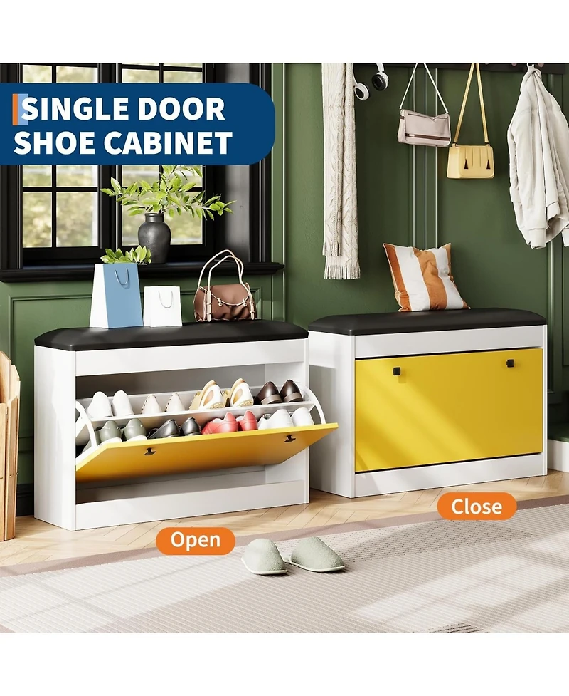gaomon Modern Shoe Storage Bench with Flip Drawer & Pu Cushion Seat, Entryway Shoe Cabinet Bench for Hallway Bedroom