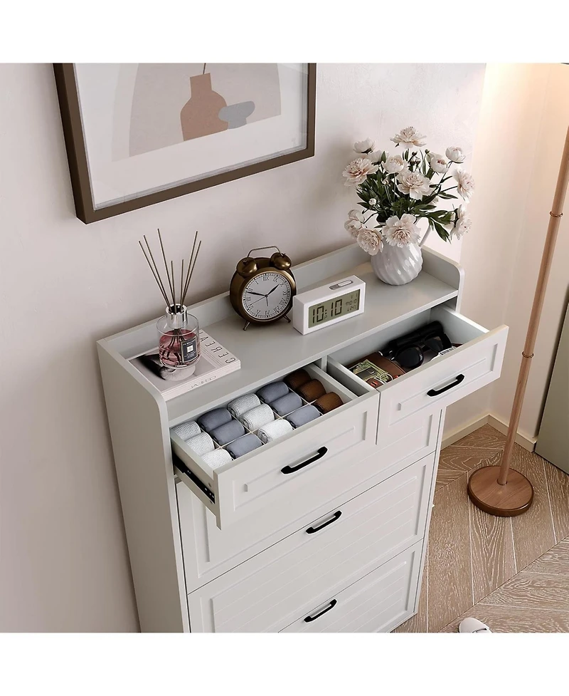gaomon Shoe Storage Cabinet with 3 Flip Drawers and 2 Drawers, Hidden Wood Shoe Cabinet for Entryway Narrow Shoe Rack