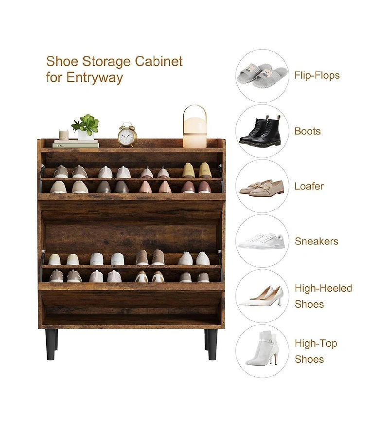 gaomon Shoe Cabinet with 2 Flip Drawers, Wooden Shoe Organizer with Adjustable Shelf, Shoe Storage for Entryway,Rustic Brown