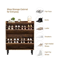 gaomon Shoe Cabinet with 2 Flip Drawers, Wooden Shoe Organizer with Adjustable Shelf, Shoe Storage for Entryway,Rustic Brown