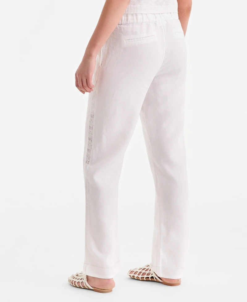 Charter Club Women's 100% Linen Eyelet-Trim Pull-On Pants, Macy's Exclusive