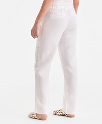 Charter Club Women's 100% Linen Eyelet-Trim Pull-On Pants, Macy's Exclusive