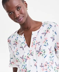 Charter Club Women's 100% Linen Split-Neck Top, Exclusively at Macy's