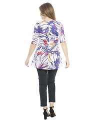 24seven Comfort Apparel Women's Butterfly Scoop Neck Elbow Sleeve Tunic Top