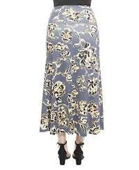 24seven Comfort Apparel Women's Floral Elastic Waist A-Line Maxi Skirt