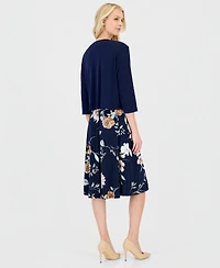 Sandra Darren Petite 2-Pc. Floral Jersey Dress & Knit Jacket Set