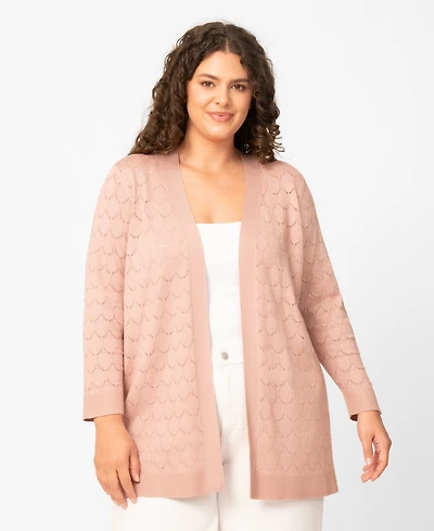 Melissa Paige Plus Geometric Stitch Flyaway Open Front Cardigan, Macy's Exclusive