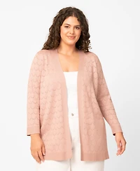 Melissa Paige Plus Geometric Stitch Flyaway Open Front Cardigan, Macy's Exclusive