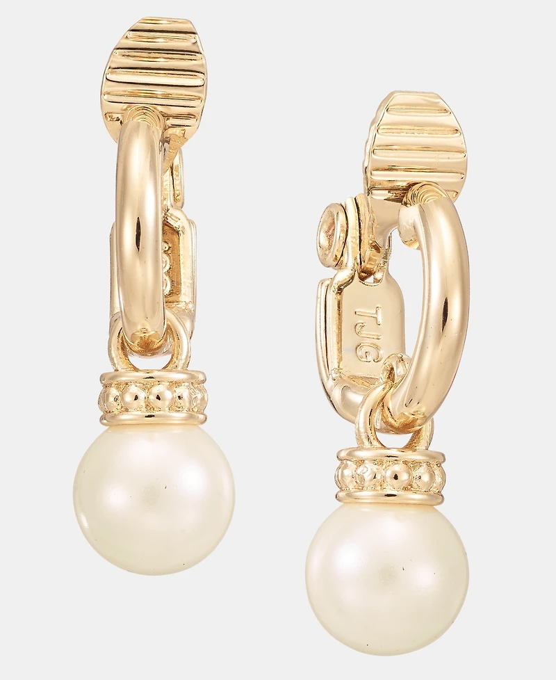 Lauren Ralph Lauren Gold-Tone Glass Pearl Drop Huggie Comfort Clip Earrings