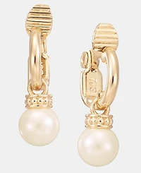 Lauren Ralph Lauren Gold-Tone Glass Pearl Drop Huggie Comfort Clip Earrings