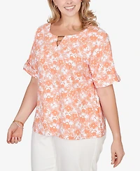 Hearts Of Palm Plus Printed Stretch Jersey Elbow Sleeve Top