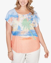 Hearts Of Palm Plus Printed Scoop Neck Top