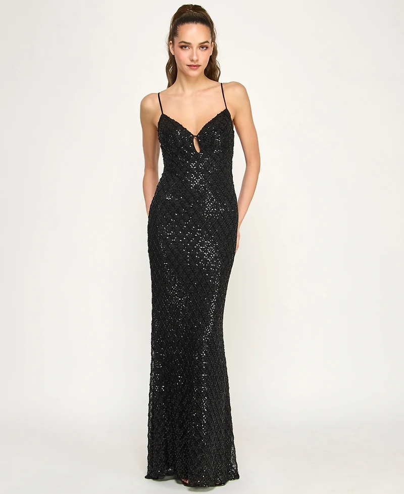 B Darlin Juniors' V-Neck Sequin Gown