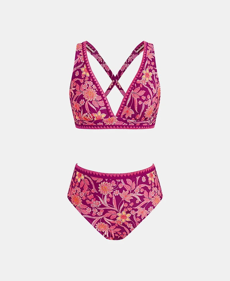 Cupshe Women's Crossback Adjustable Strap Bikini Set with High-Waist Bottom