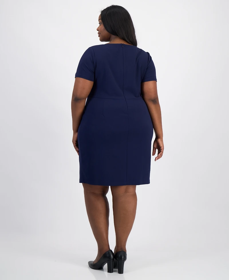 Connected Plus Scuba Crepe Notch-Neck Wrap Dress