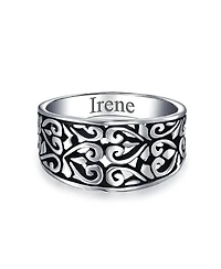 Bling Jewelry Vine Scroll Oxidized .925 Sterling Silver Open Swirl Leaf Heart Wide Band Ring