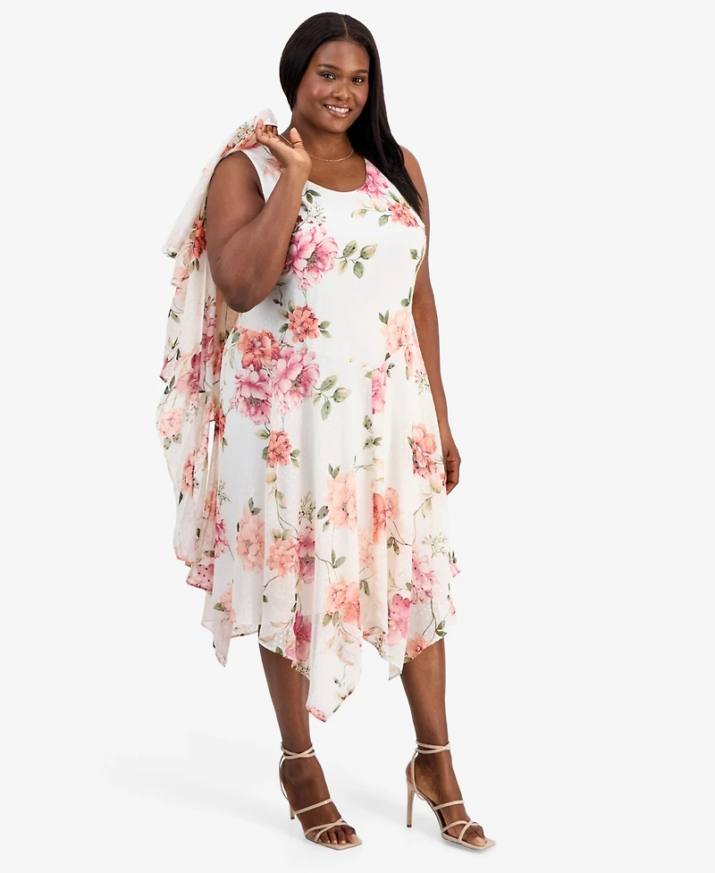 Robbie Bee Plus 2-Pc. Floral-Print Chiffon Dress & Open-Front Jacket