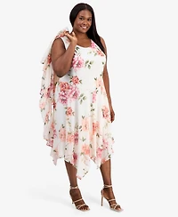 Robbie Bee Plus 2-Pc. Floral-Print Chiffon Dress & Open-Front Jacket