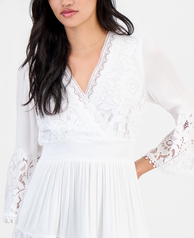 Robbie Bee Petite Lace-Combo 3/4-Sleeve Dress