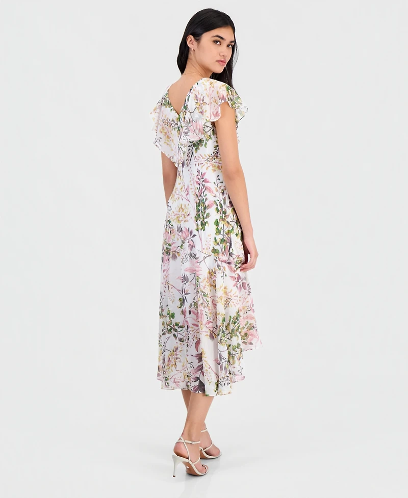 Robbie Bee Petite Floral Flutter-Sleeve Midi Dress