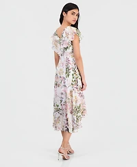 Robbie Bee Petite Floral Flutter-Sleeve Midi Dress