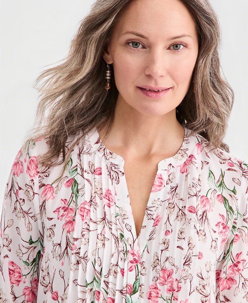Style & Co Women's Printed Pintuck Ruffle Sleeve Top, Macy's Exclusive