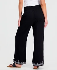 And Now This Petite Embroidered-Trim Wide-Leg Pants, Macy's Exclusive