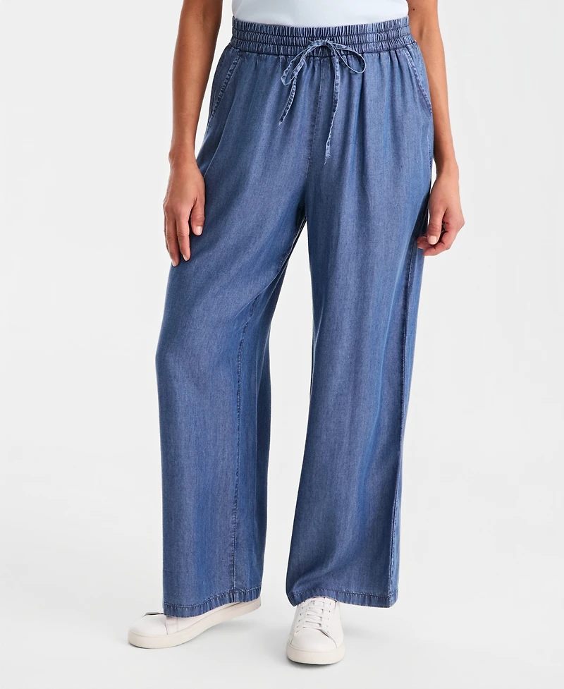 Style & Co Women's Chambray Pull-On Wide-Leg Pants, Macy's Exclusive