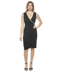 24seven Comfort Apparel Women's V-Neck Sleeveless Faux Wrap Tulip Hemline Midi Dress