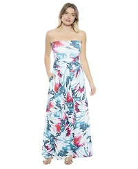 24seven Comfort Apparel Women's Butterfly A-Line Strapless Pocket Maxi Dress