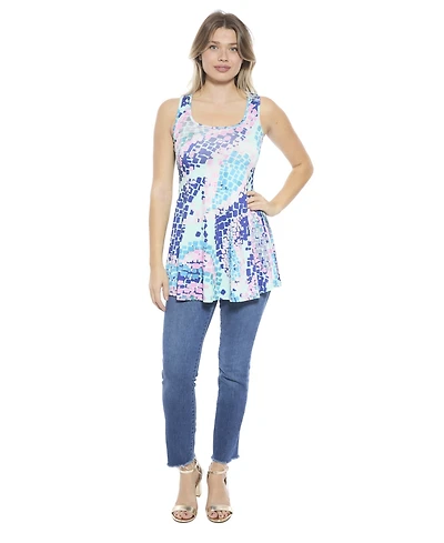 24seven Comfort Apparel Women's Abstract Scoop Neck Tunic Tank Top