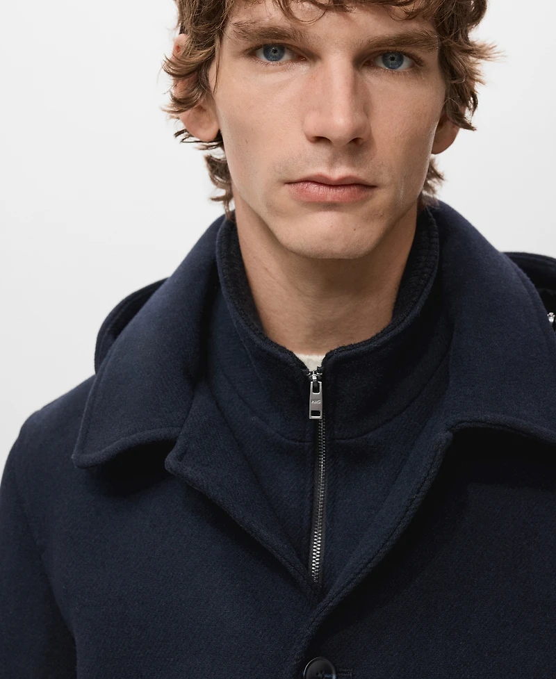 Mango Men's Detachable Inner Collar Wool Coat