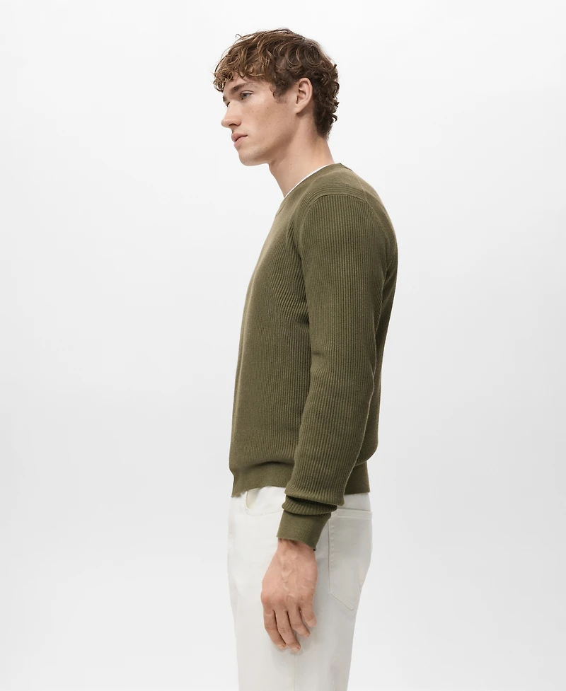 Mango Men's Fine Rib-Knit Cotton Sweater