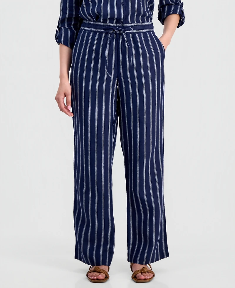 Charter Club Petite Linen Savannah Stripe Drawstring Pants, Macy's Exclusive