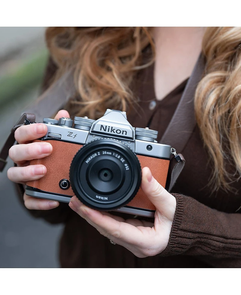 Nikon Z f Mirrorless Camera, Silver/Cognac Brown