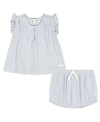Calvin Klein Baby Girls' Woven Clip-Dot Ruffle Trim Top & Bloomers, 2-Piece Set