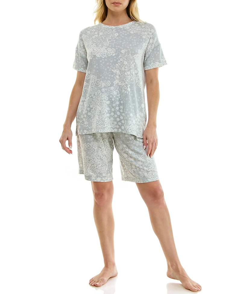Roudelain Women's Short-Sleeve Drop Shoulders Top & Shorts, 2-Piece Set