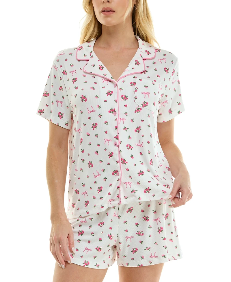 Sincerely Jules Women's Wonder Rib Notch Collar Top & Shorts, 2-Piece Set