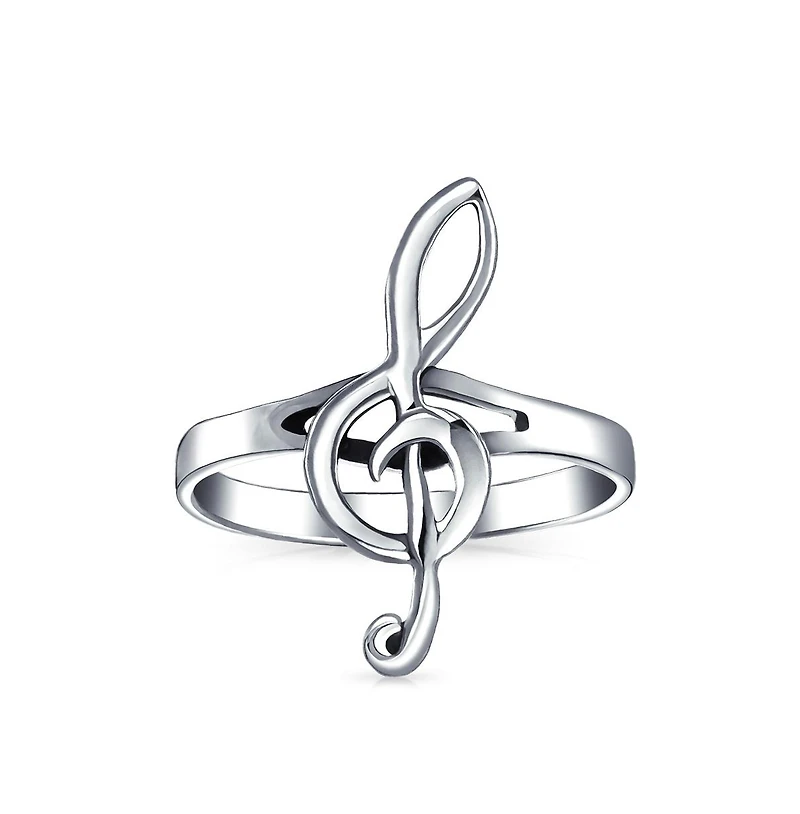 Bling Jewelry Musician Singer Student Teacher Treble Clef Note Music Ring .925 Sterling Silver Thin Band