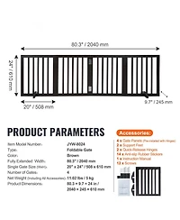 Cozito 4-Panel Folding Indoor Pet Gate, 24" H x 80.3" W, Adjustable Barrier with Quiet Foot Pads