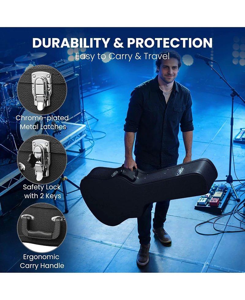Yescom Acoustic Guitar Hard Case Wooden Hard Shell w/ Wood Folding Guitar Stand