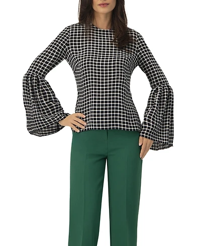 Ivonne Women's Check Blouse with Puffed Sleeves
